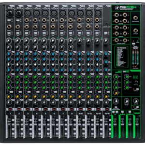 The Mackie ProFX16v3 is a 16-channel mixing console featuring 11 Onyx microphone preamps with 60 dB of headroom and a built-in effects engine with 24 built-in FX, making it well suited for live sound, home recording, and content creators. The integrated 2×4 USB audio interface offers high-quality 24-bit / 192 kHz recording and playback with zero-latency monitoring.