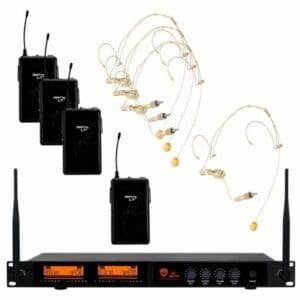 The Nady DW-44 Digital Microphone Systems have the superior sound quality of digital audio technology in an easy-to-use and cost-effective package with top professional operating features like; 48 kHz / 24-bit digital audio conversion, low latency, and clear channel operation inthe UHF 900MHz band providing interference-free performance for any application. With four independent wireless receivers built into a single rack space the DW-44 is perfect for houses of worship, School plays, University classrooms, Auditoriums and Performance venues. DW-44 Frequencies -905.80, 917.30, 910.70, 925.90 MHz